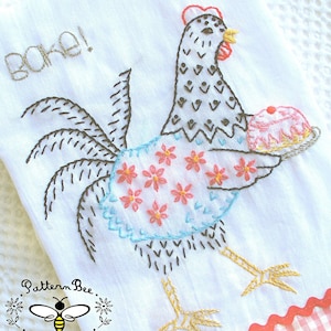 SPRING CHICKEN #4472 Weekday Kitchen Towel Motifs Vintage Embroidery Patterns Reprinted as Hot Iron Transfers for Hand Stitching