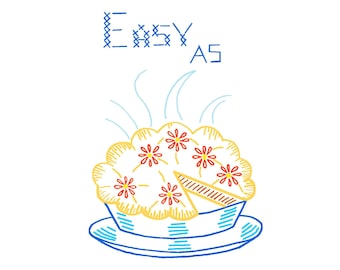 EASY AS PIE #657 Kitchen Towel Motifs Vintage Embroidery Patterns Reprinted as Hot Iron Transfers for Hand Stitching