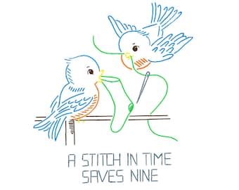 BLUEBIRD DAILY DEVOTIONS #7140 Dish Towel Designs:  Vintage Embroidery Patterns Reprinted as Hot Iron Transfers for Hand Stitching