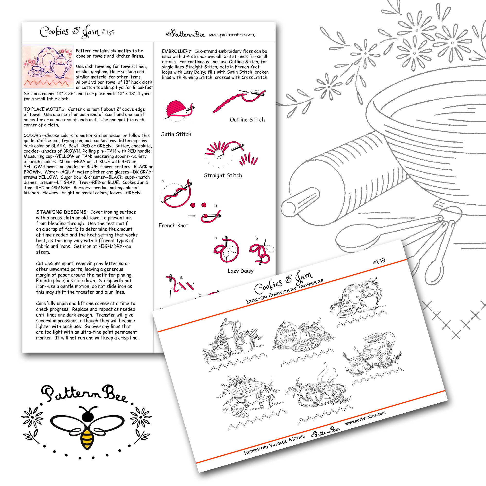 Jam Ink Pattern COOKIES & JAM #139 Tea Towel Motifs Vintage Embroidery Patterns ...