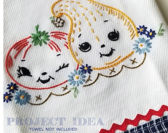 KITSCHY CHARACTERS #780 Kitchen Towel Motifs Vintage Embroidery Patterns Reprinted as Hot Iron Transfers for Hand Stitching