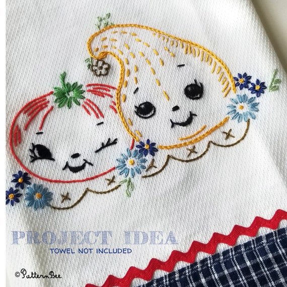 KITSCHY CHARACTERS #780 Kitchen Towel Motifs Vintage Embroidery Patterns Reprinted as Hot Iron Transfers for Hand Stitching