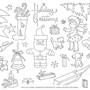 HOLIDAY GREETINGS #0545 Christmas Winter Motifs Vintage Embroidery Patterns Reprinted as Hot Iron Transfers