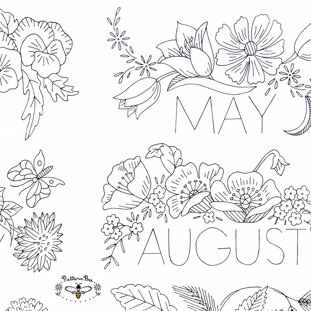 FLOWERS of the MONTH Vintage Embroidery Patterns Reprinted as Etsy
