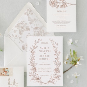 Mocha Mousse wedding invitation suite template with rsvp card, wildflower mocha wedding invitations, invitation template beige mocca mousse