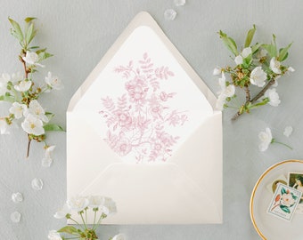 Dusty Pink Floral Envelope Liner, Wedding Invitation (Digital Download)