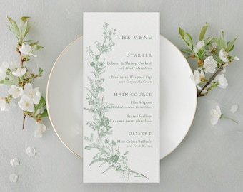 Wildflower Wedding Menu Template, Sage Green, Editable Canva (Digital Download)