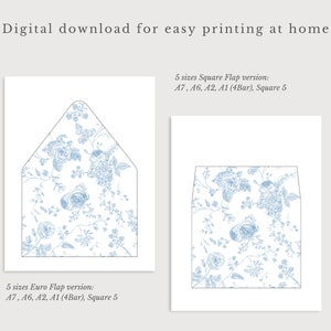 Hellblaue Briefumschläge, hellblaue Briefumschläge, Toile de Jouy Blumen, blaue Hochzeit Briefumschläge, blaue Blumen