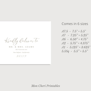 Envelope address template
Sizes
A7.5 - 7.5 inch × 5.5 inch
A7- 7.25 inch × 5.25 inch
A6 - 6.50 inch × 4.75 inch
A2 - 5.75 inch × 4.375 inch
A1 - 5.125 inch × 3.625 inch
5.5Sq - 5.5 inch × 5.5 inch