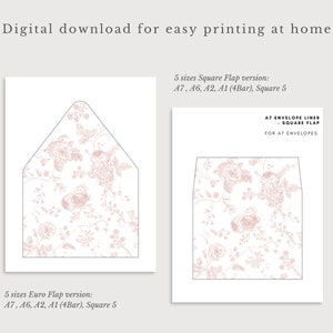 Plantilla de sobre de color rosa suave, plantilla de sobre para boda en el jardín, plantilla de sobre imprimible para descargar, plantilla de sobre para boda a7 rsvp