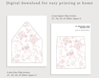 Blush Pink Toile Envelope Liner Template, Garden Wedding (Digital Download)
