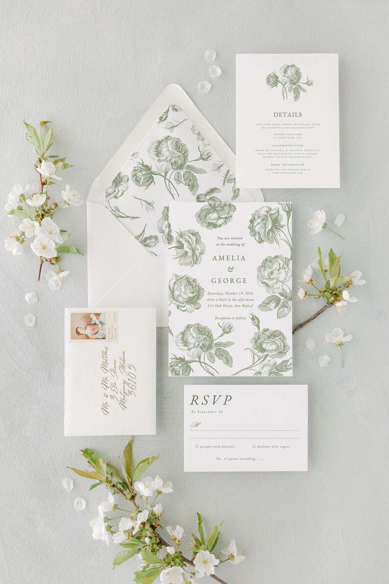Sage Green Floral Wedding Invitation Template (canva, Digital) - Etsy