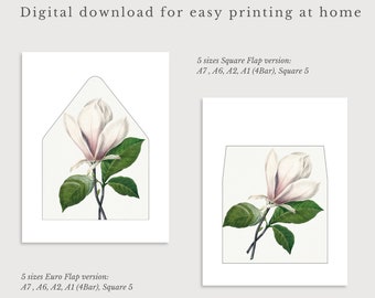 Magnolia Wedding Envelope Liner Template, Floral Printable (Digital Download)