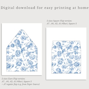 Floral envelope liner template dusty blue, antique blue envelope liner,envelope liner toile de jouy, wedding liner chinoiserie roses pattern