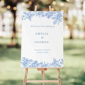 Blue wedding welcome sign template, Dusty Blue Welcome Sign, Victorian Wedding Welcome Sign light blue pdf editable canva diy