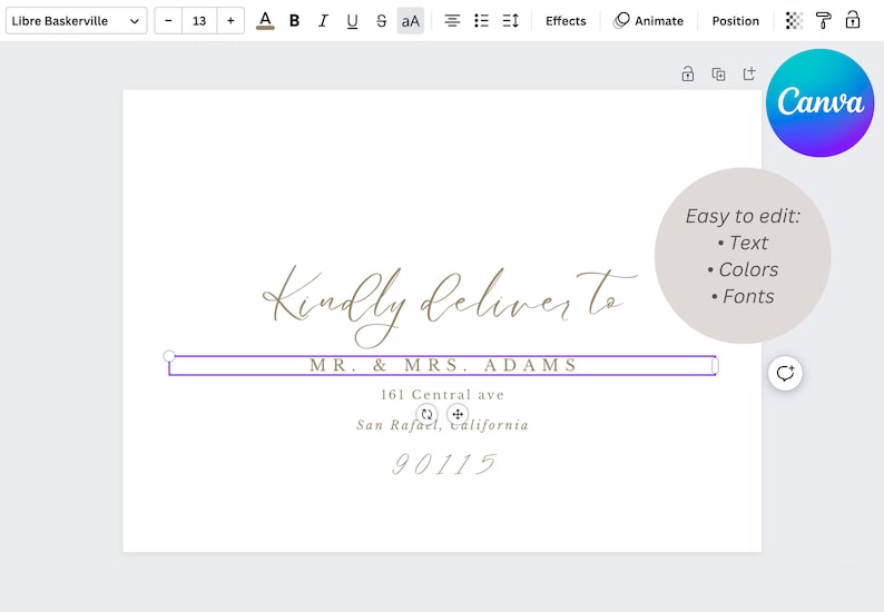 Wedding envelope address template editable in canva - calligraphy address in canva