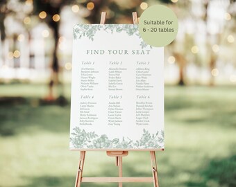 Sage Green Floral Wedding Seating Chart Template  (Canva Template)