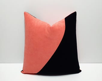 Capa de almofada preta e rosa, decoração em preto e rosa coral, capa de almofada geométrica para sofá, presente de designer para casa
