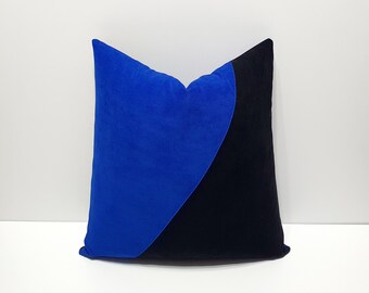 Capa de almofada preta e azul, capas de almofada para sofá azul royal e preto, capa de almofada decorativa para sofá, decoração de casa de design
