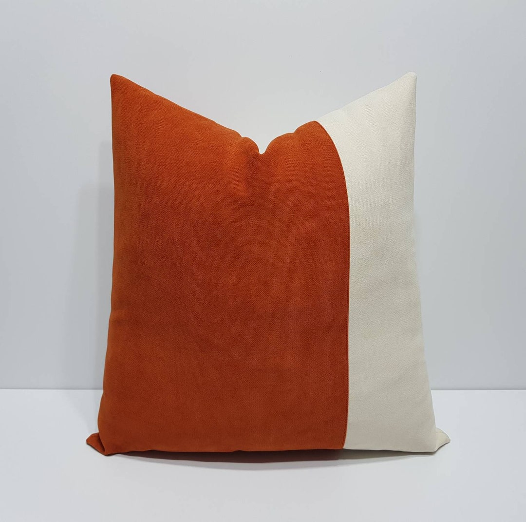 Burnt Orange Pillow Cover, Burnt Orange and Cream Pillow Cover, Orange