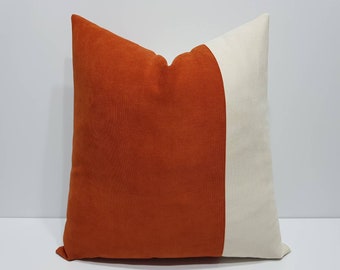 burnt orange pillow cover, burnt orange and cream pillow cover, orange couch cushion case, burnt orange house decor, luxury lumbar pillows