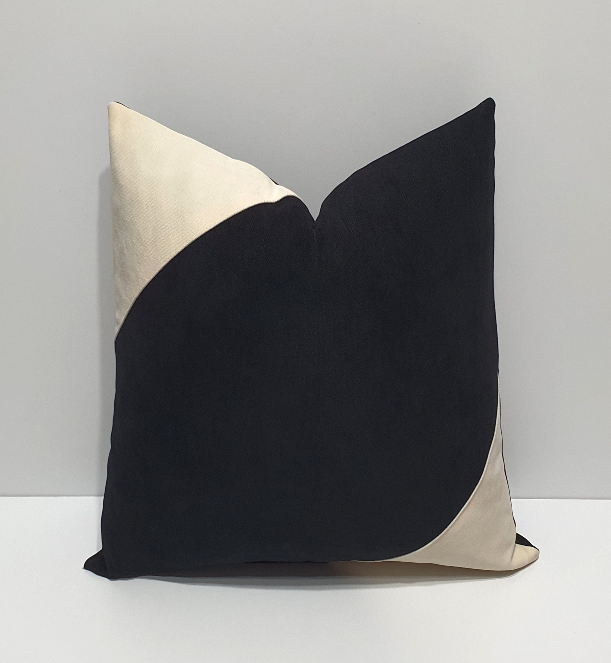 Black and cream pillow cover, black throw pillow cover, black color block cushion, sofa pillow cases, 20x20, 22x22, 24x24, 26x26