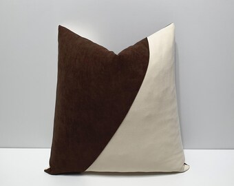 Capa de almofada marrom-escura e creme, capa de almofada decorativa moderna para sofá, capa de almofada de design para sofá, decoração marrom para casa