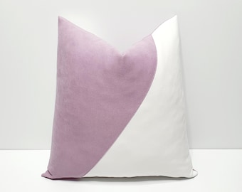 lilac throw pillow cover, lilac and white sofa pillowcase, designer couch lumbar cushion covers