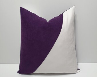 dark purple and white throw pillow cover, decorative purple cushion covers, color block sofa pillowcase,