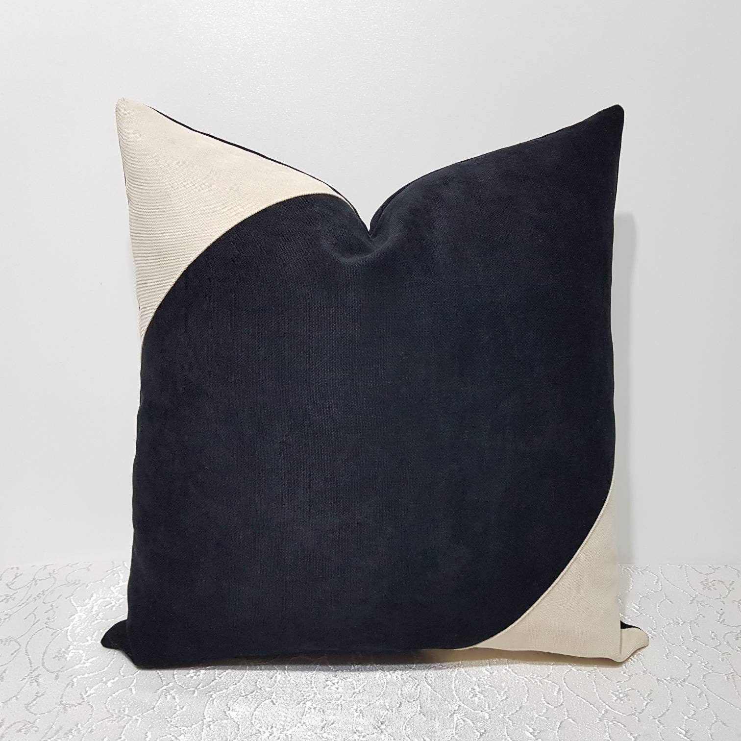 Black and cream pillow cover black throw pillow cover modern Etsy