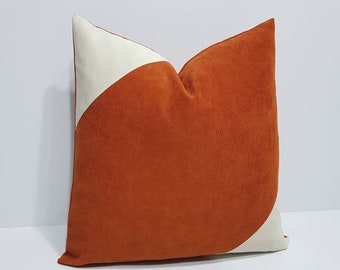 Burnt Orange Pillow Cover Orange Cushion Case Orange and Cream Pillow Geometric Throw Pillow Cover Farmhouse Lumbar Pillow Case Etsy