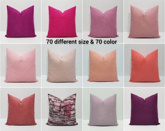 pink pillow covers, solid pink cushion cases, pink sofa throw pillow, pink large cushion covers, hot pink, fuchsia, coral, powder, salmon