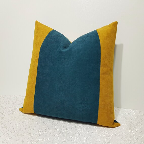 Teal and mustard throw clearance pillows