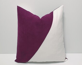 purple and white throw pillow cover, decorative purple couch cushion case, purple color block sofa pillowcase,