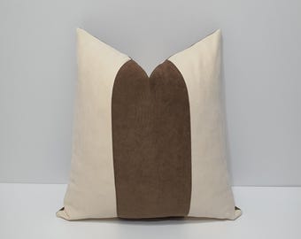 brown and cream throw pillow cover, decorative color block couch pillowcase, designer sofa lumbar cushion cover, home decor