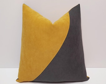 mustard yellow and dark gray pillowcase, designer sofa cushion cover, yellow and gray home decor, couch throw pillow cover