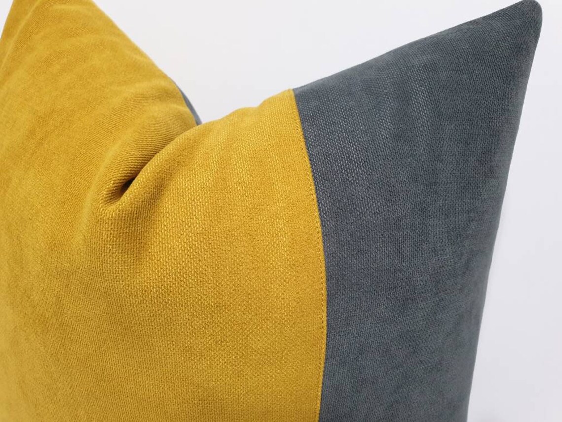 Mustard Yellow and Gray Pillow Cover Mustard Gray Cushion Etsy