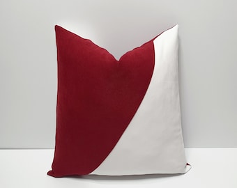 Capa de almofada decorativa em tons de vinho e branco, capas de almofada de sofá de design em vinho, capa de almofada decorativa para sofá com blocos de cores.