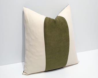 khaki green and cream pillow cover, designer cushion cases, sofa throw pillowcase, different size options, kissenhülle, coussin housse