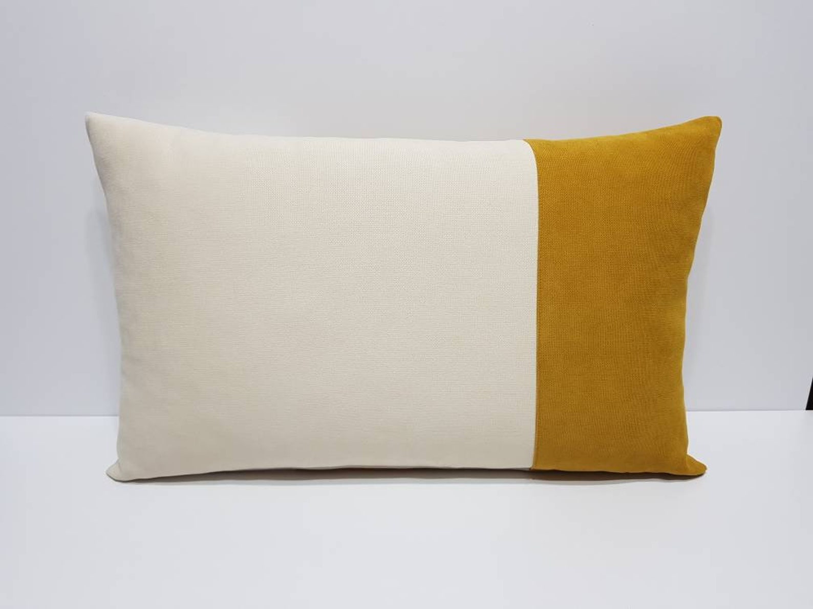 Mustard Yellow Lumbar Pillow Cover Mustard and Cream Etsy