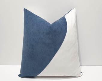 smokie blue and white throw pillow cover, designer blue couch cushion cases, color block sofa pillowcase