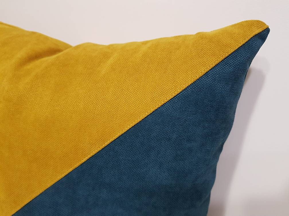 Mustard Yellow Teal Pillow Cover Teal and Yellow Pillow Etsy