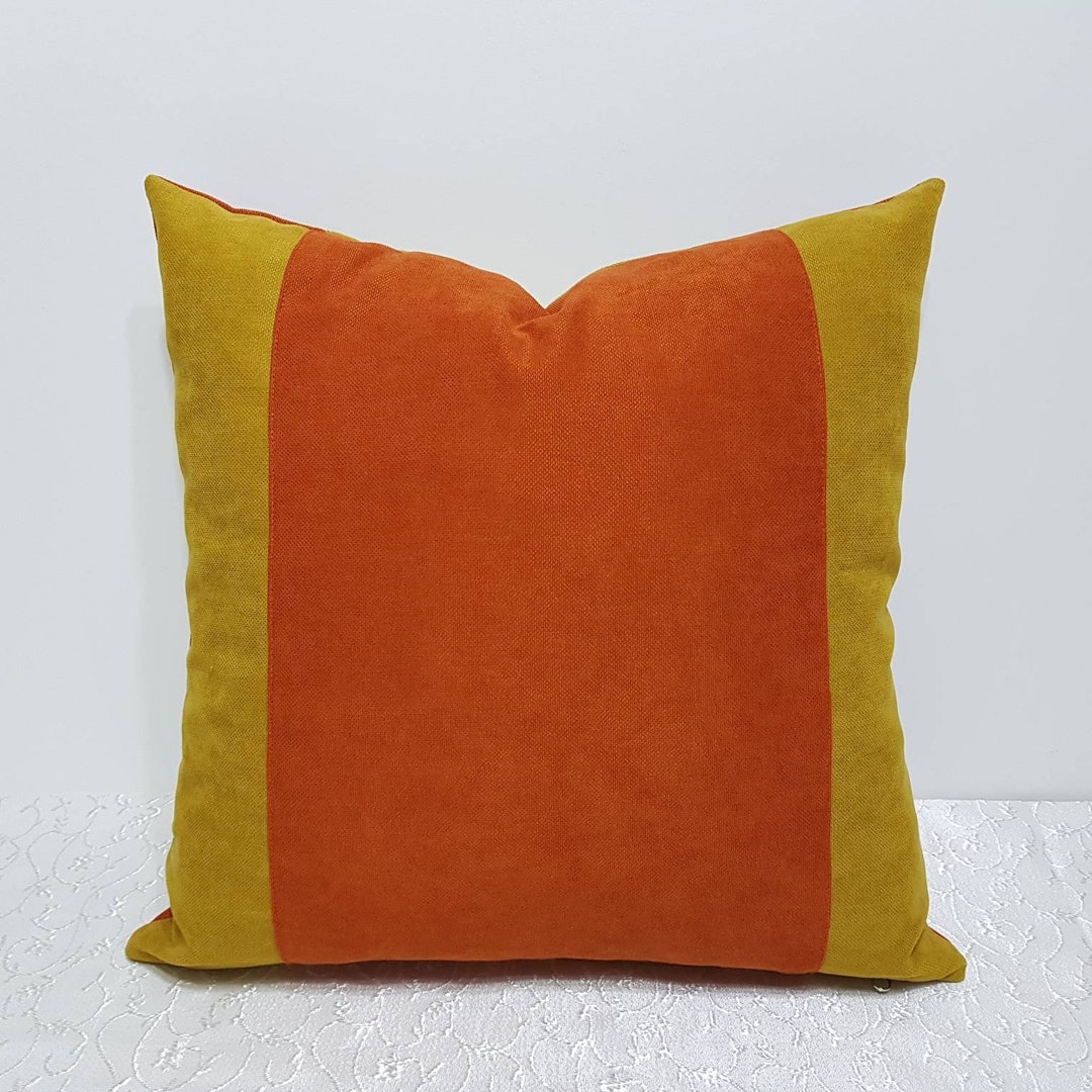Burnt Orange and Mustard Yellow Pillow Cover, Orange and Yellow Throw