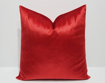 housse d’oreiller en velours rouge vif, housse de coussin rouge, housse d’oreiller rouge massif, taie d’oreiller en velours rouge, coussins en velours brillant,