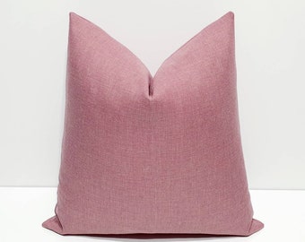 Funda de almohada de lino rosa ruborizado, funda de almohada, fundas de cojín rosas, almohada decorativa de estilo rústico, cojines de sofá de lujo, funda de almohada lumbar de lino