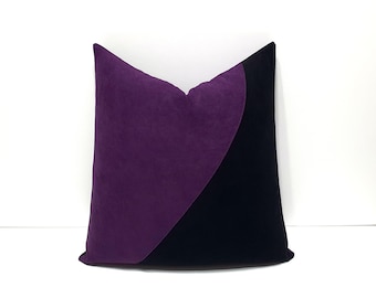 Capa de almofada decorativa preta, em preto e roxo escuro, para sofá, estilo moderno, para cama grande.