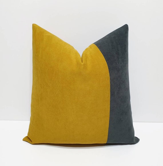 Dark Gray Pillow Cover Gray and Mustard Yellow Pillow Cover Grey Cushion Case Designer Sofa Throw Pillow Couch Lumbar Pillow Cover Etsy Canada