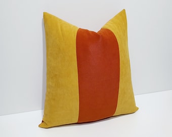 decorative throw pillow cover, mustard yellow and burnt orange, designer cushion cases, 16x16, 18x18, 20x20, 22x22, 24x24, 26x26, 12x20