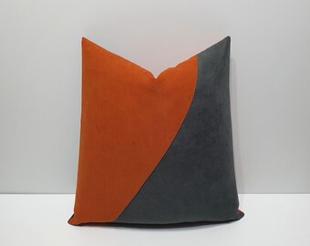 Capa de almofada decorativa em tons de laranja queimado e cinza escuro, capa para almofada de sofá, capa de almofada de design para sofá, decoração para casa em laranja e cinza