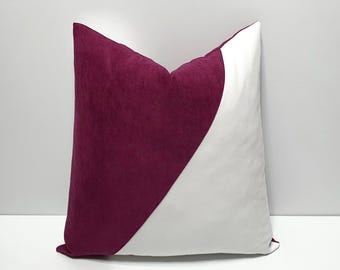 dark plum and white throw pillow cover, decorative sofa pillowcase, designer couch cushion case, home decor